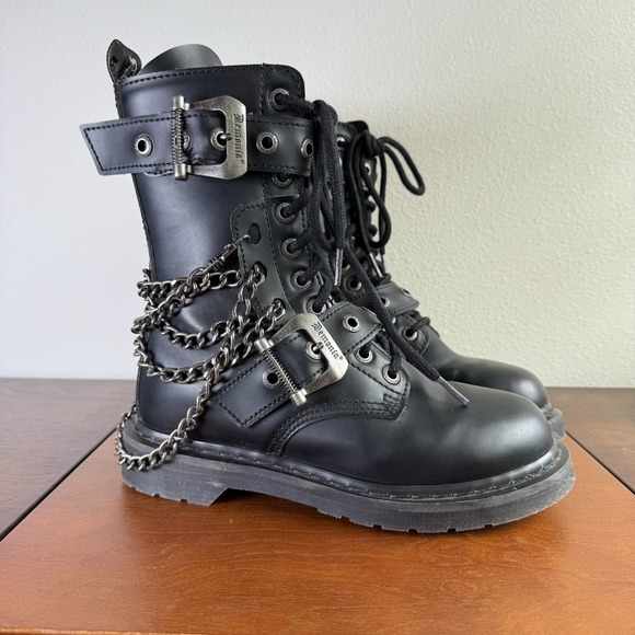 Demonia Shoes - Demonia Bolt 250 Vegan Leather Boots Women 8 Black Chain Grunge Punk Rocker Goth